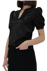 Another Love Kalia Faux Leather Top in black - women's blouse - detail view