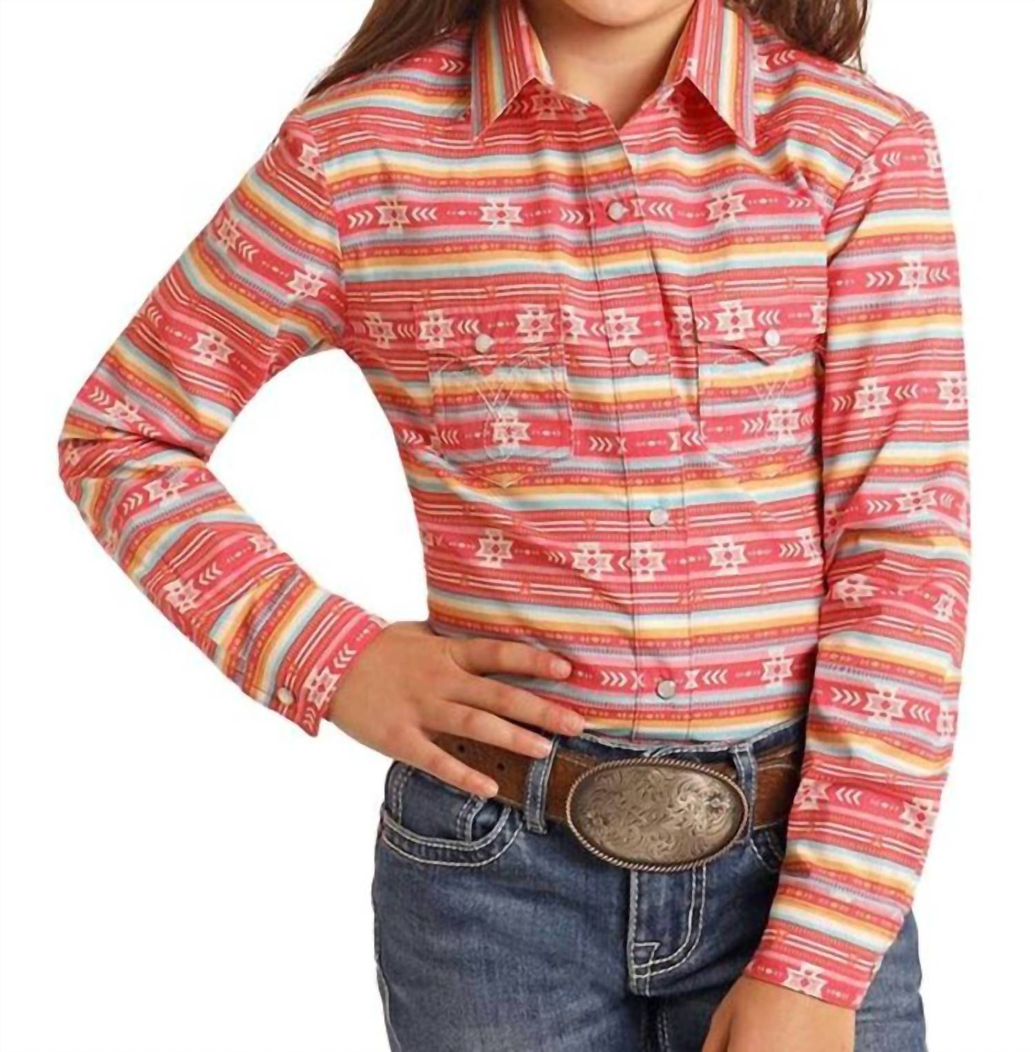 Panhandle - Girls Slim Southwest Print Snap Closure Shirt