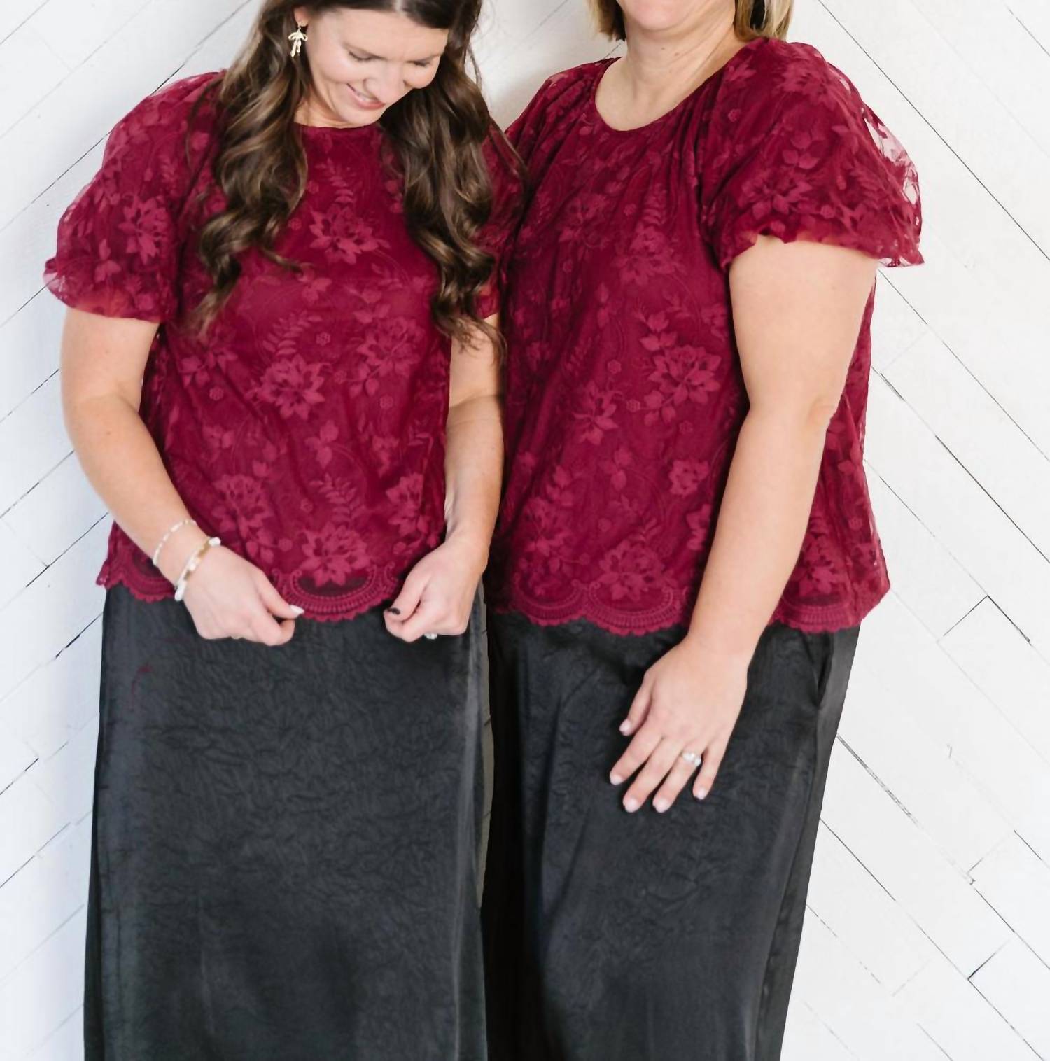 Polagram Belinda Lace Top in burgundy - women's blouse - view 9