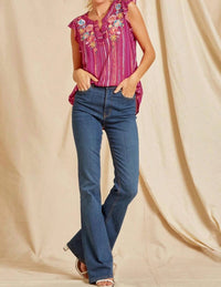 Andree By Unit - Flutter Sleeve Embroidered Top
