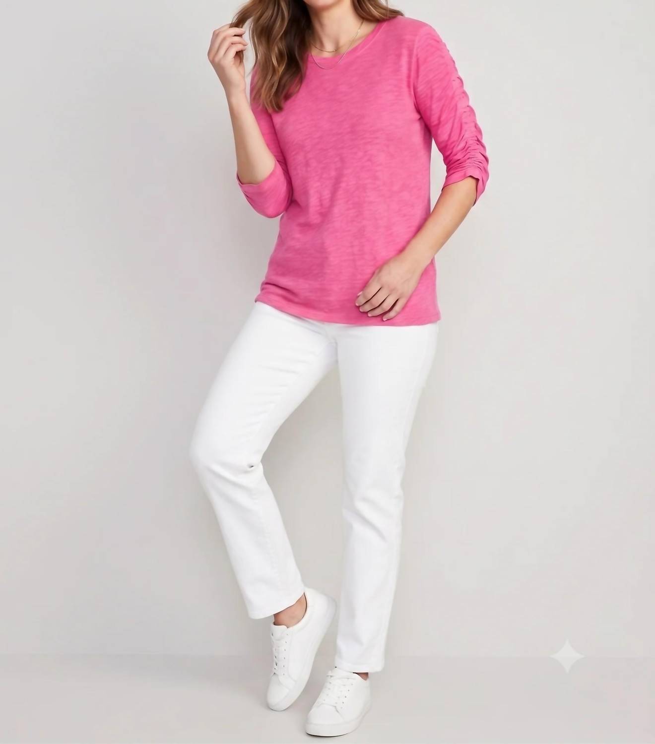 Elliott Lauren - Crew Neck Ruched Sleeve Tee