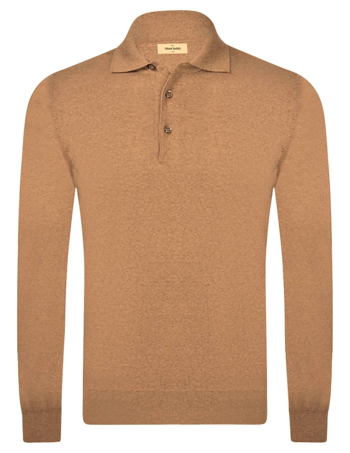 Gran Sasso Men's Vintage Merino Polo in caramel - men's sweater