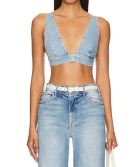 Mother Pre-loved Tit For Tat Wash Denim Bralette in i confess - women's shirt