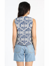 GREYLIN Romy Embroidered Tie Front Top in blue - women's blouse - detail view