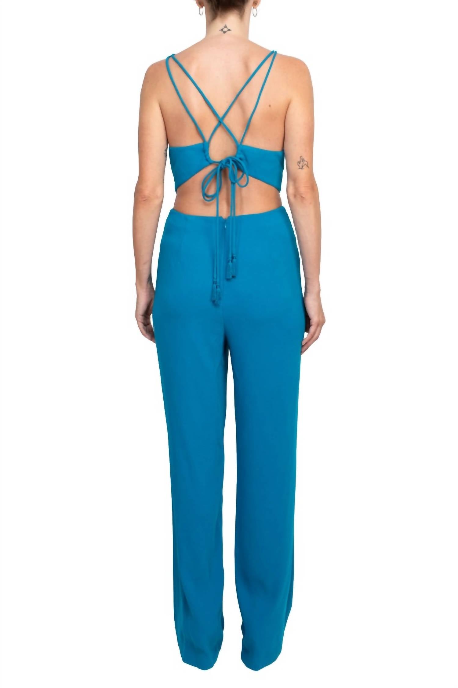 Aidan Mattox - Spaghetti Strap Cutout Tie Back Jumpsuit