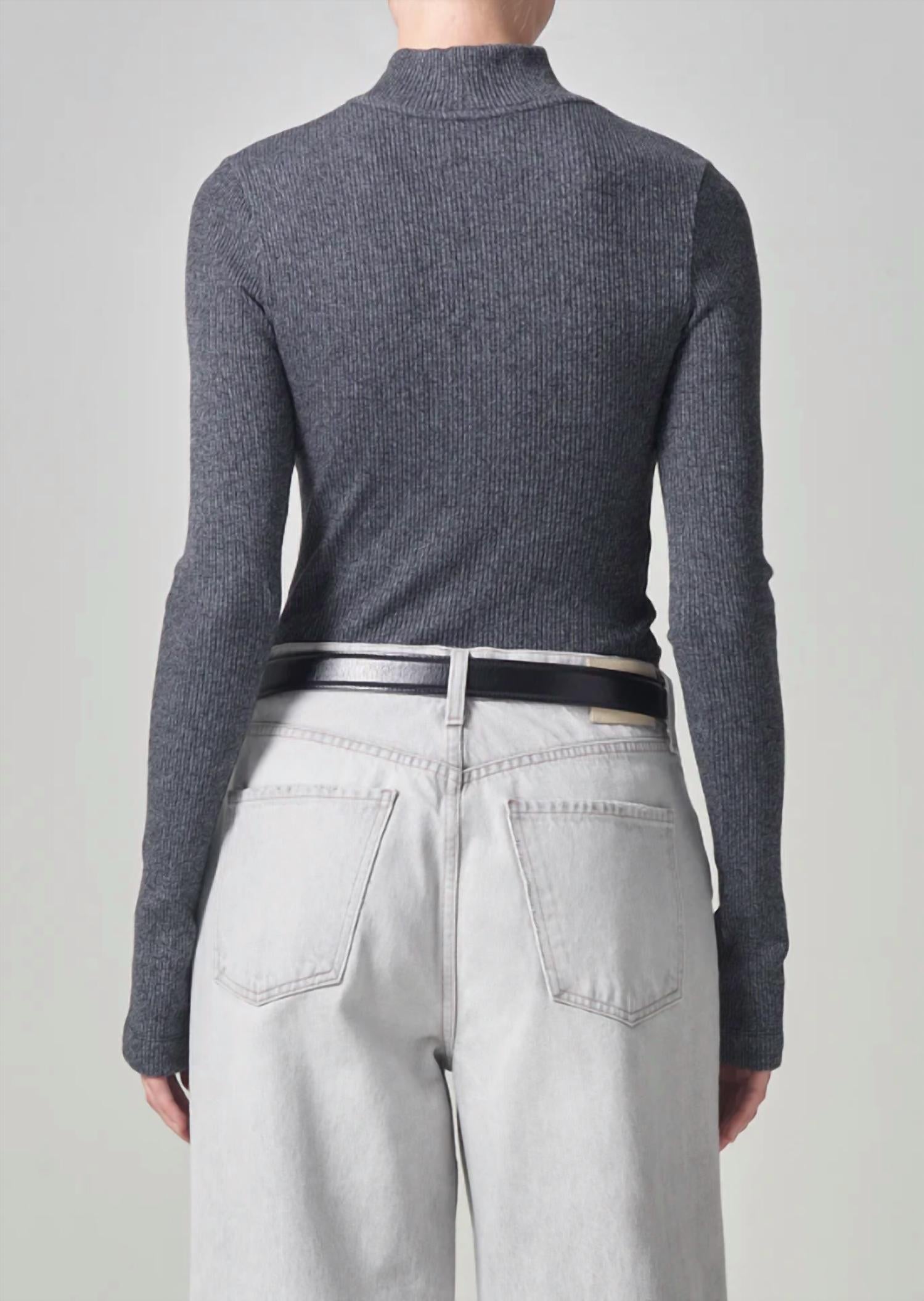 Citizens of Humanity Annatole Mock Neck Sweater in charcoal - women's sweater - detail view