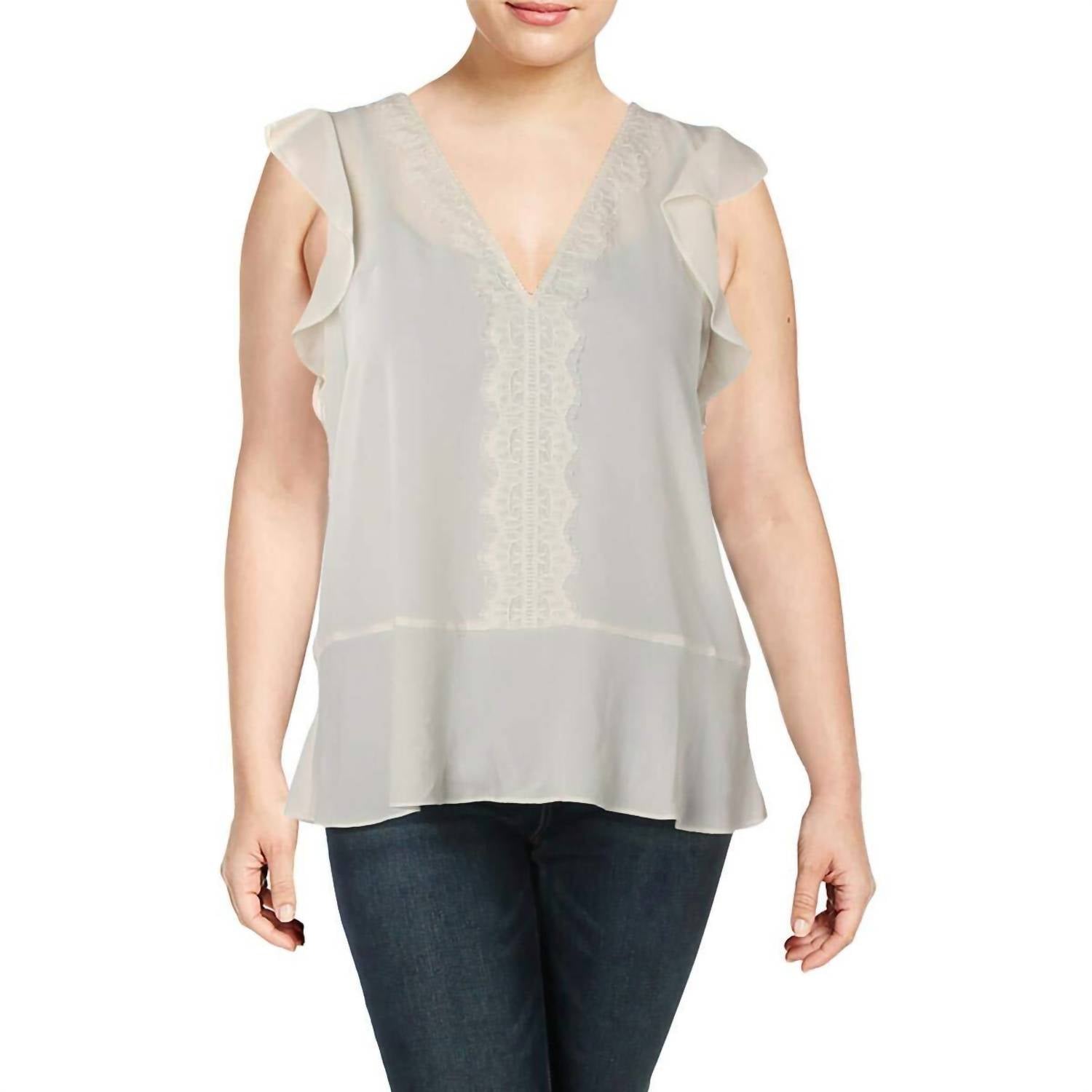 Michael Michael Kors - Women's V Neck Lace Trim Top
