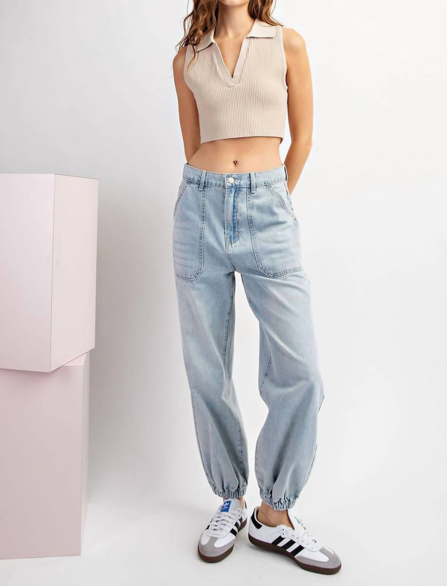Ee:Some - Keep It Cool High Waisted Denim Joggers