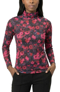 Area Stars Lee Mock Neck Jersey Top in rose print - women's long sleeve top