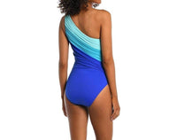 La Blanca Womens Tummy Control Single Shoulder One Piece Swimsuit in blue - women's swimwear - detail view