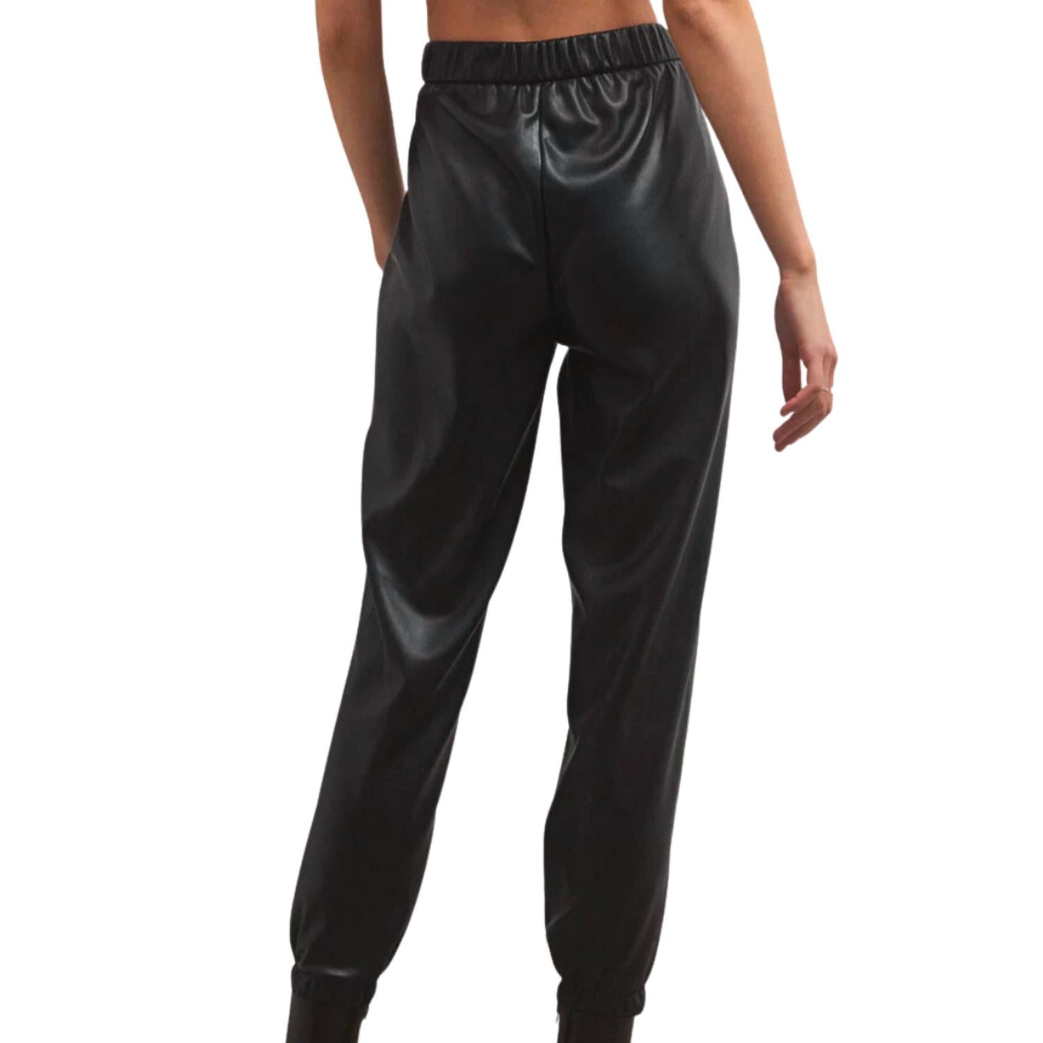Z Supply Women's Lenora Faux Leather Jogger in black - women's pants - detail view