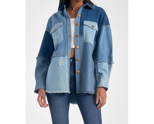Elan - Patchwork Long Sleeve Denim Jacket