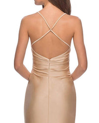 La Femme - Women's Crossback Satin Jersey Trumpet Gown Dress
