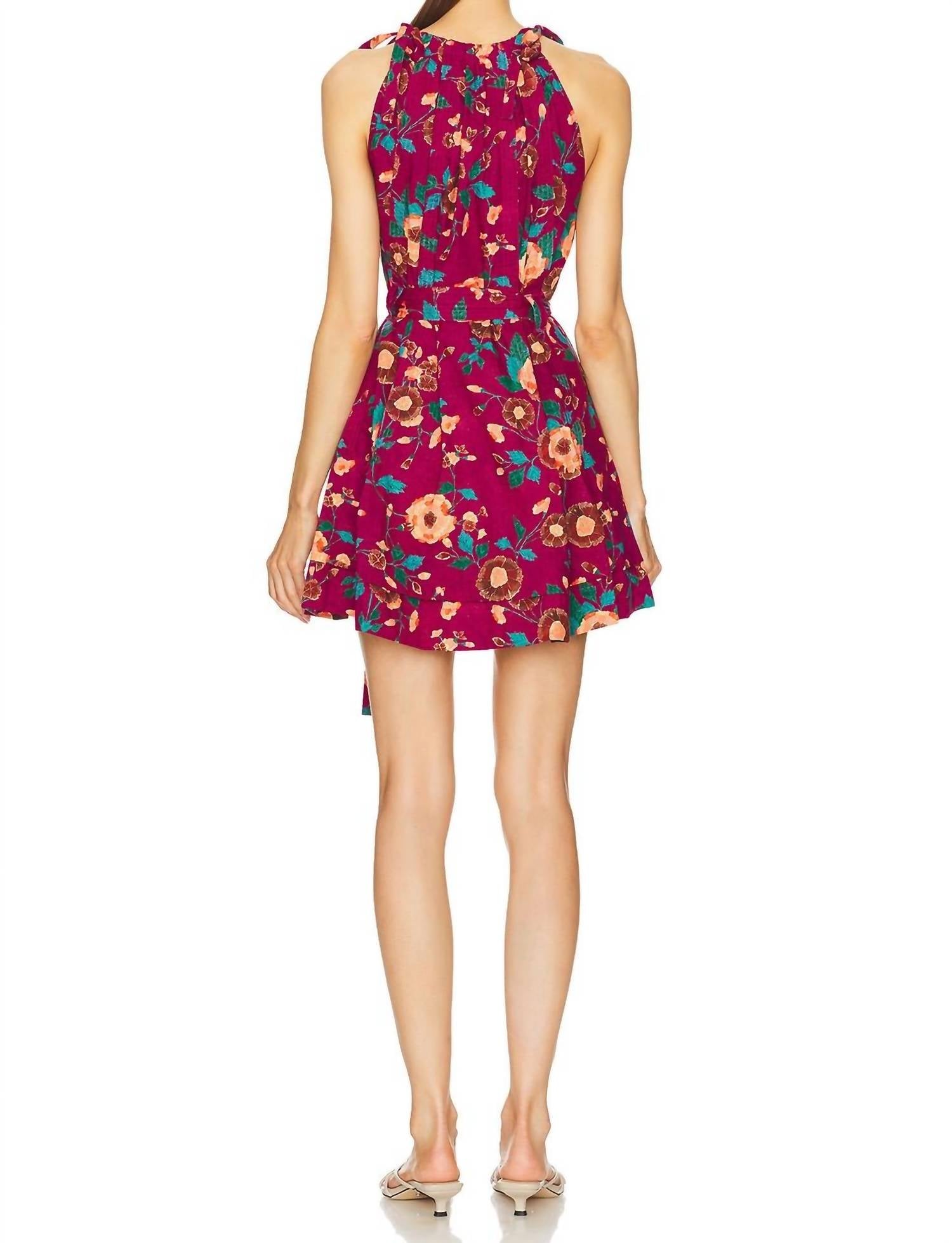 Ulla Johnson Brienne Mini Dress in ruby floral - women's dress - detail view