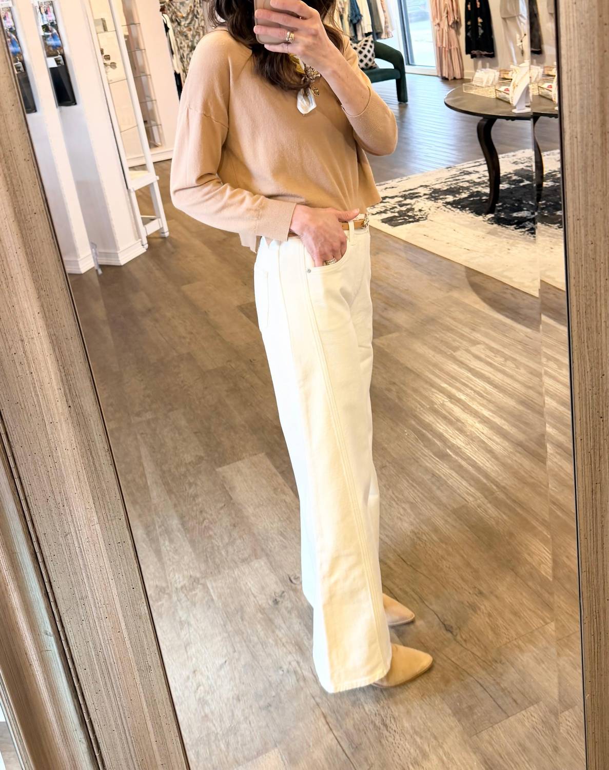 AG Jeans Women's Saige High Rise Wide Leg Trousers in powder ecru - women's jeans - view 5