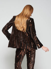 Vilagallo The Heather Velvet Sparkler Blazer in brown - women's jacket - detail view