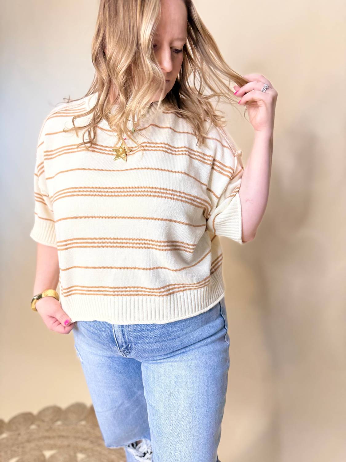 ee:some Striped Short Sleeve Sweater in yellow - women's sweater