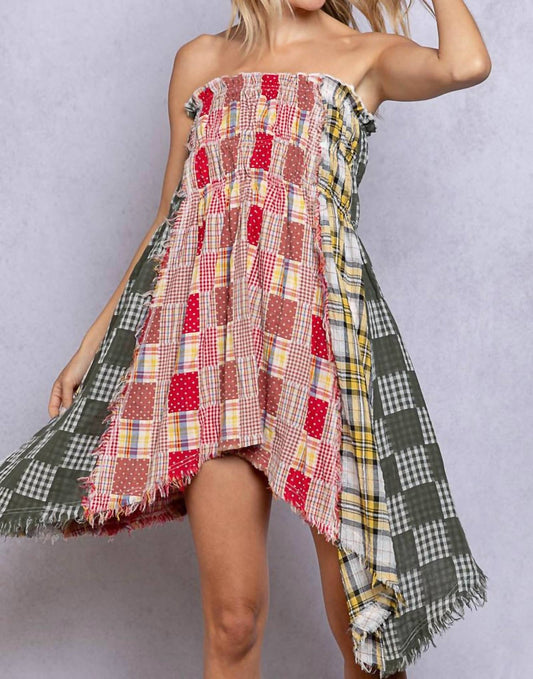 PLAID TOP-DRESS WITH FRAYED EDGE