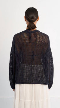 Lili Sidonio Women's Open Knit Cardigan in navy blue - women's cardigan - alternate view