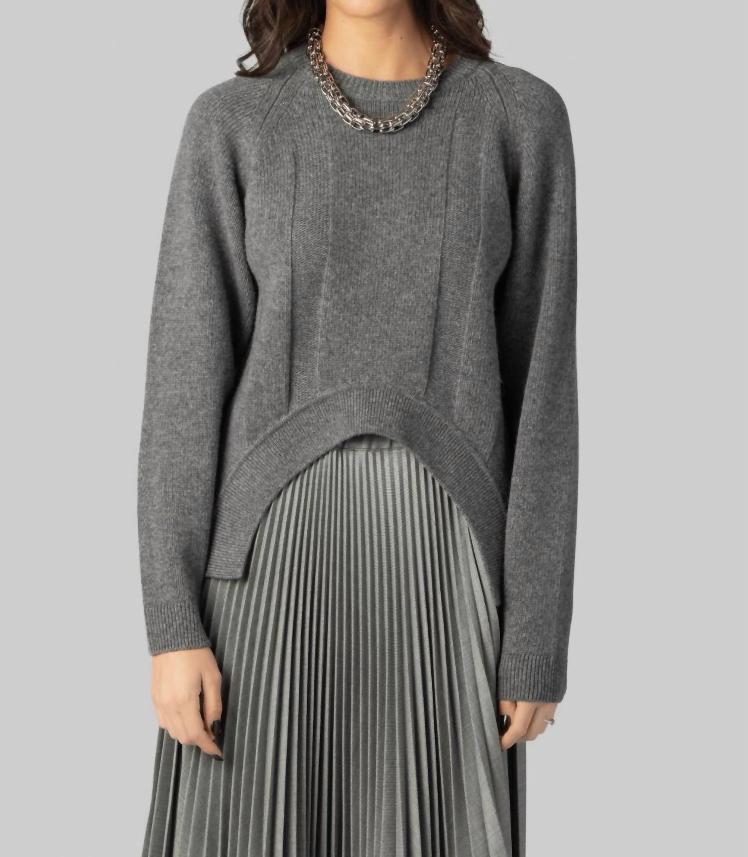 Plan C Long Sleeve Crewneck Sweater in pewter grey - women's sweater