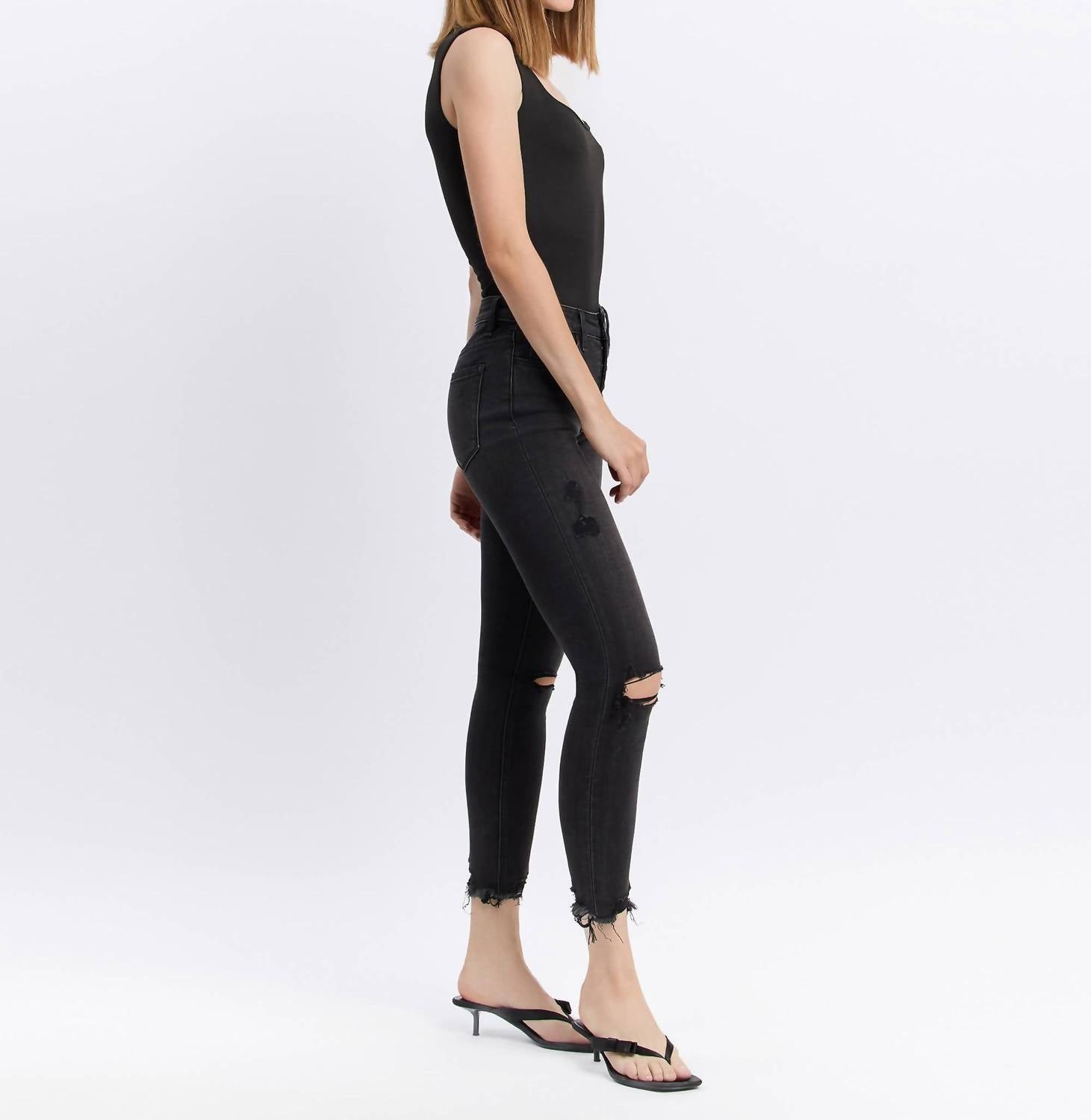 Vervet By Flying Monkey - High Rise Button Fly Distressed Crop Skinny Jeans