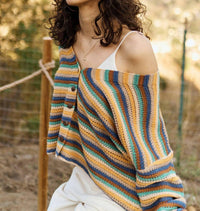 Mello - Striped Button Down Cardigan