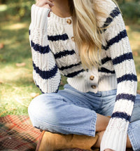 Marea - Striped Cable Cardigan