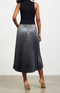 Skies Are Blue - Pleated Contrast Mock Neck Dress