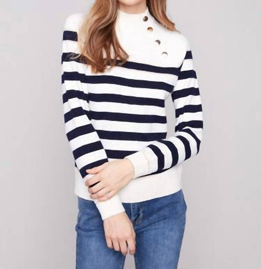 Charlie B - Striped Mock Neck Sweater With Button Details