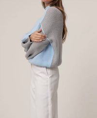 line and dot Katy Mock Neck Sweater in blue grey - women's sweater - detail view