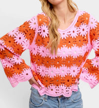 Bibi - Flower Crochet Knit Top