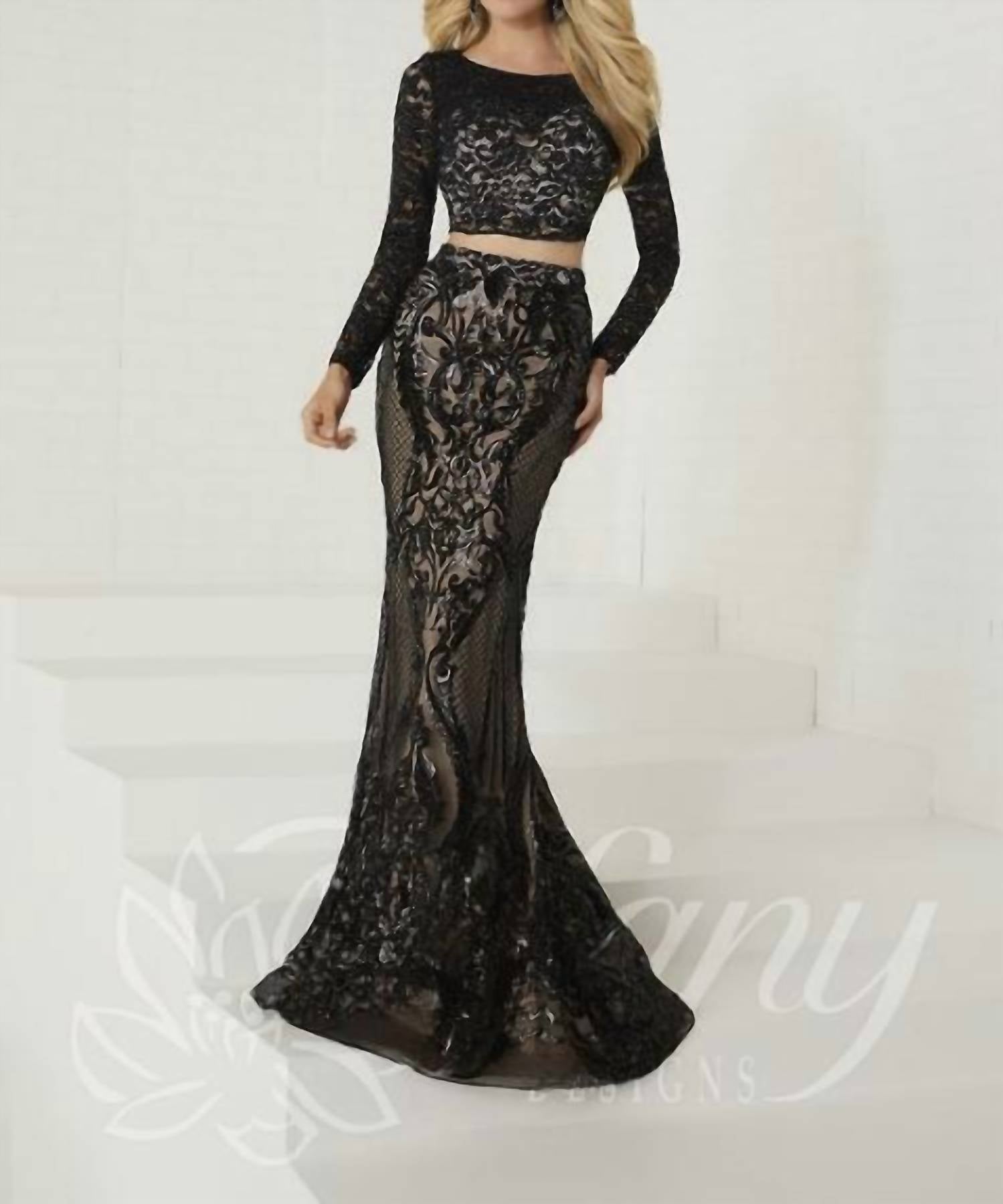 Tiffany Designs - Women's Long Sleeve Two Piece Formal Dress