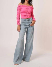 line and dot Kai Off Shoulder Top in hot pink - women's long sleeve top