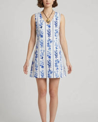 Anna Cate Kaylor Mini Dress in blue floral stripe - women's dress - detail view