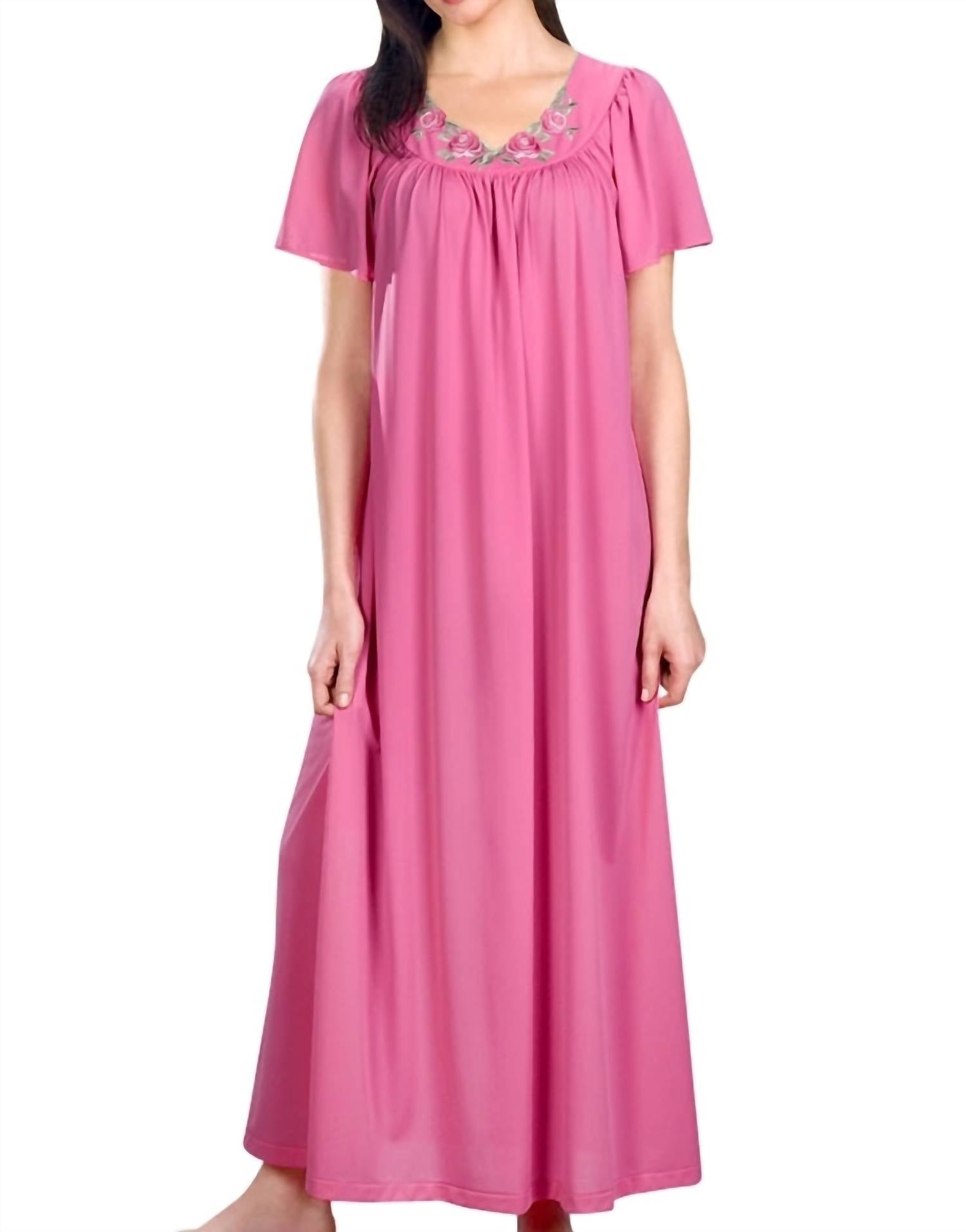 Shadowline Lingerie - Flower Petal Embroidery And Flutter Sleeves Long Nightgown