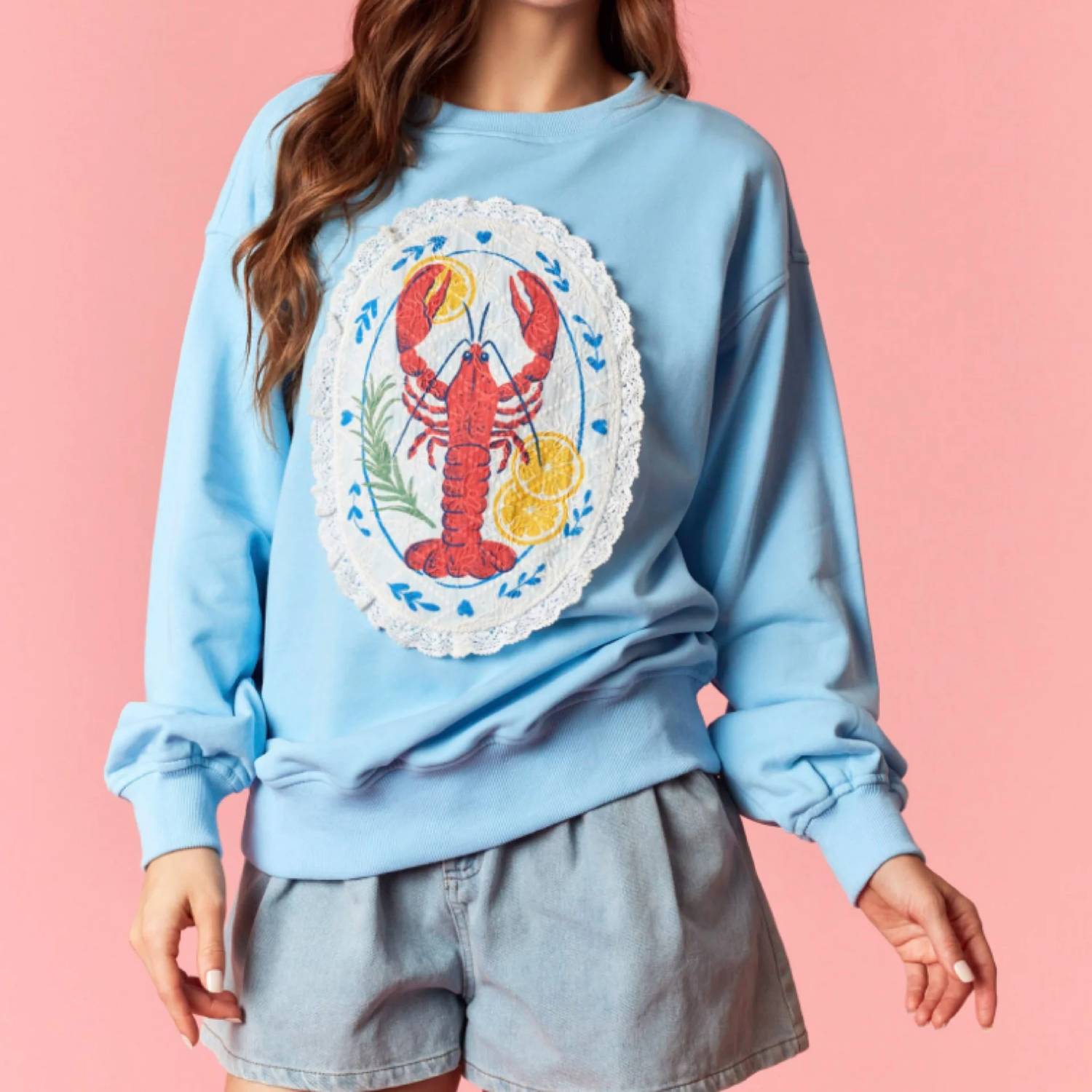 Peach Love - Lemon And Lace Lobster Crewneck Sweatshirt