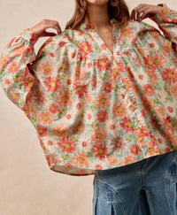Bibi - Flower Printed Dolman Sleeve Top