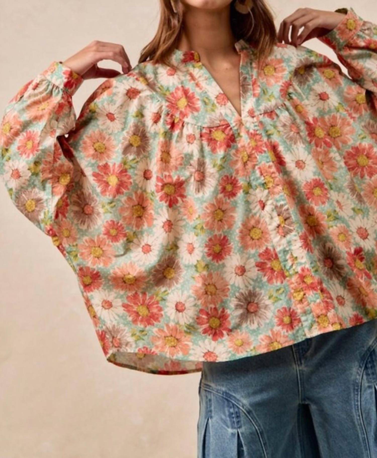 Bibi - Flower Printed Dolman Sleeve Top