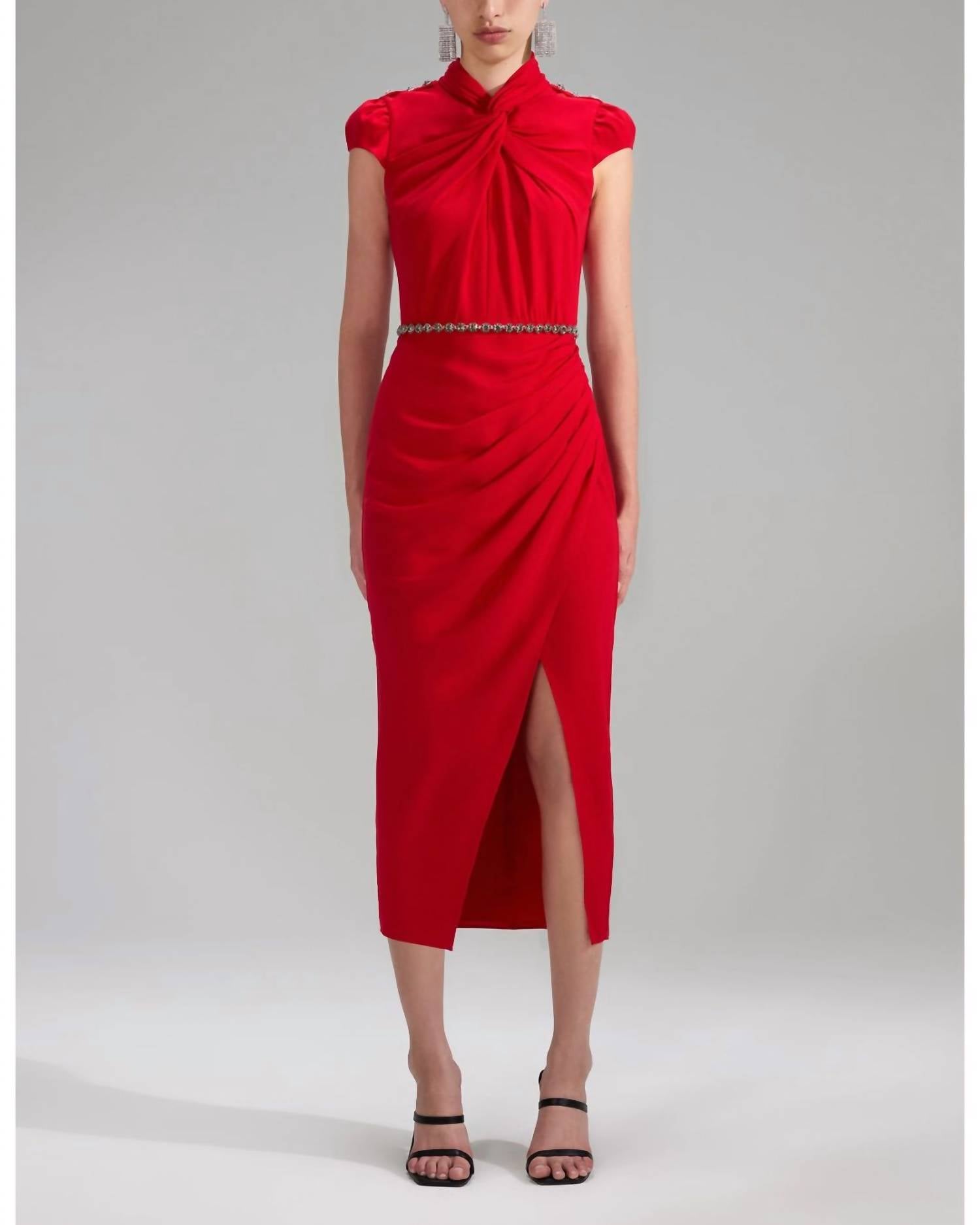 Self-Portrait - Crepe Ruched Midi Dress