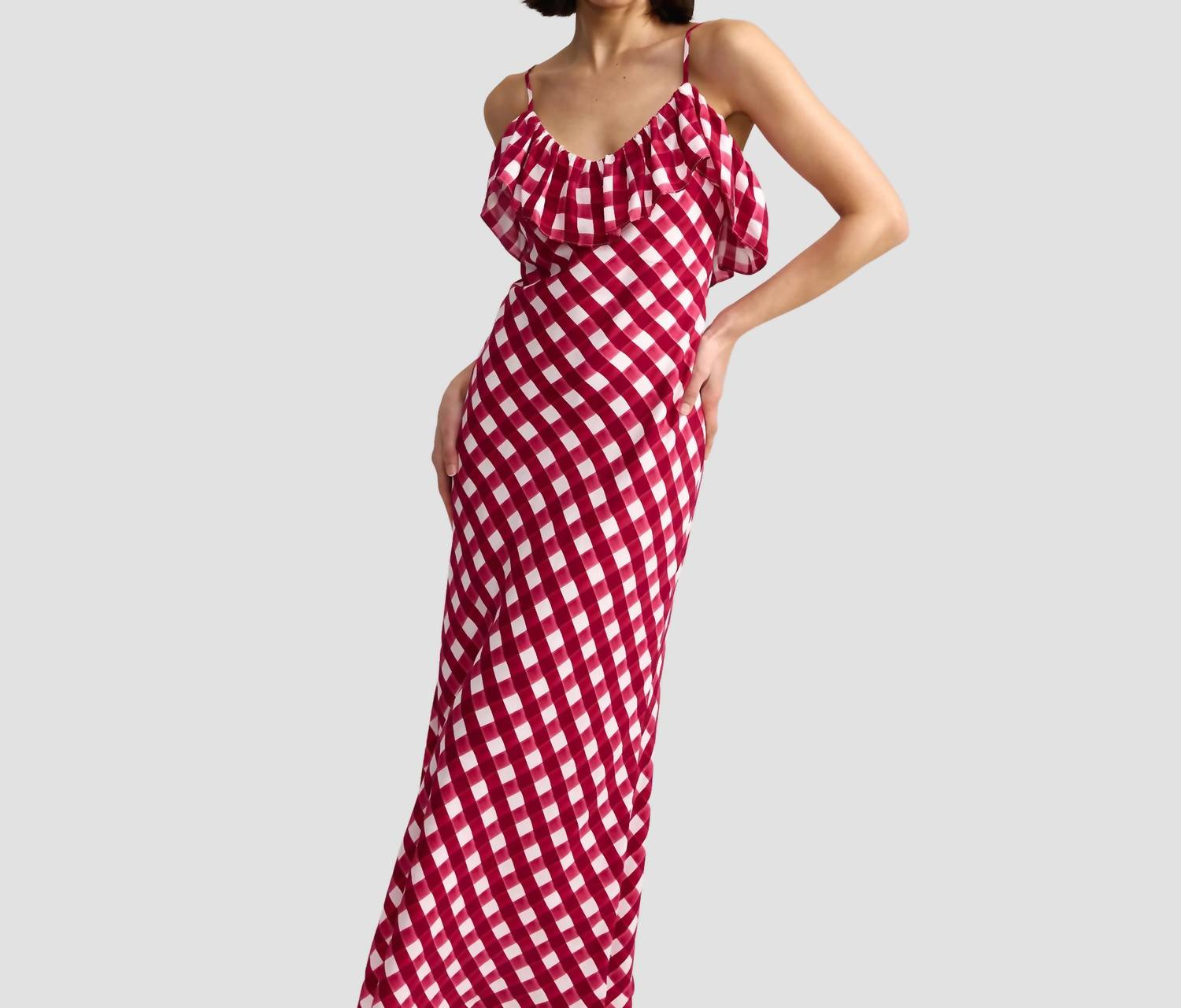 Aston Studio Sylvie Maxi Dress in cherry gingham - women's dress - alternate view