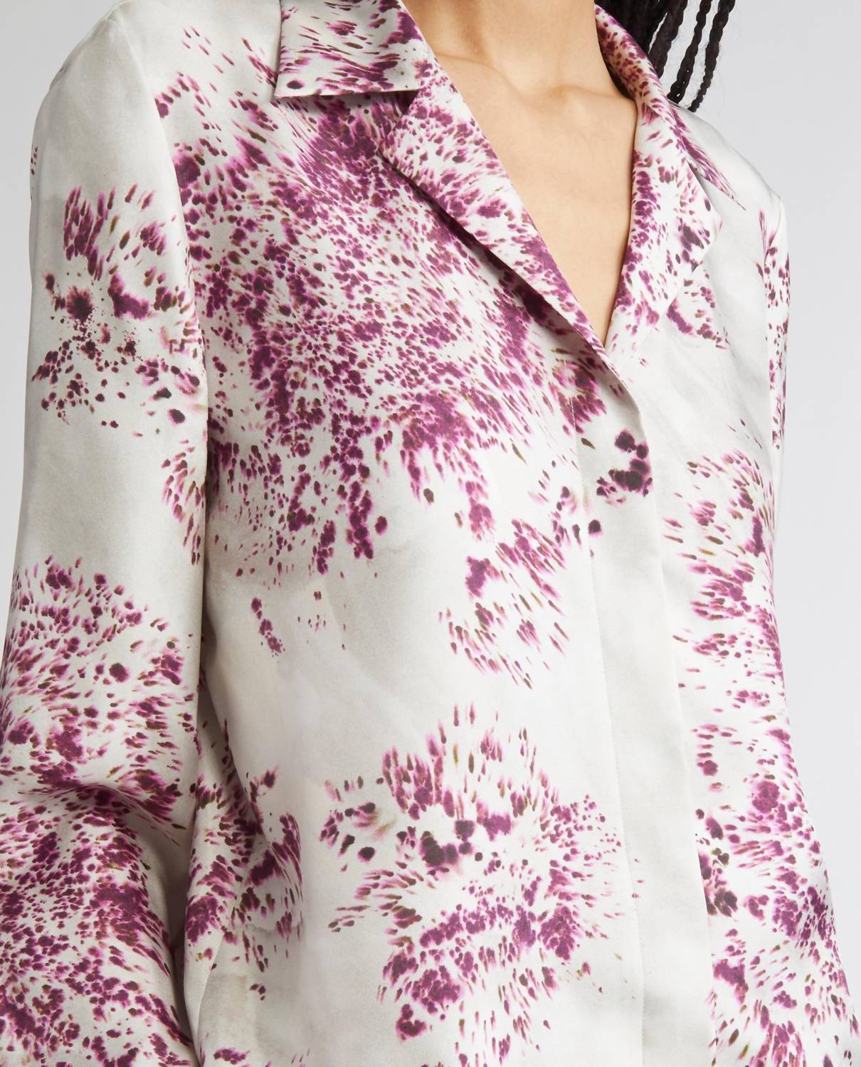 Lafayette 148 - Scottie Spotted Glaze Print Silk Twill Button-up Shirt