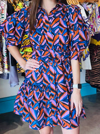 Sincerely Ours Abstract Tile Mini Dress in blue - women's dress