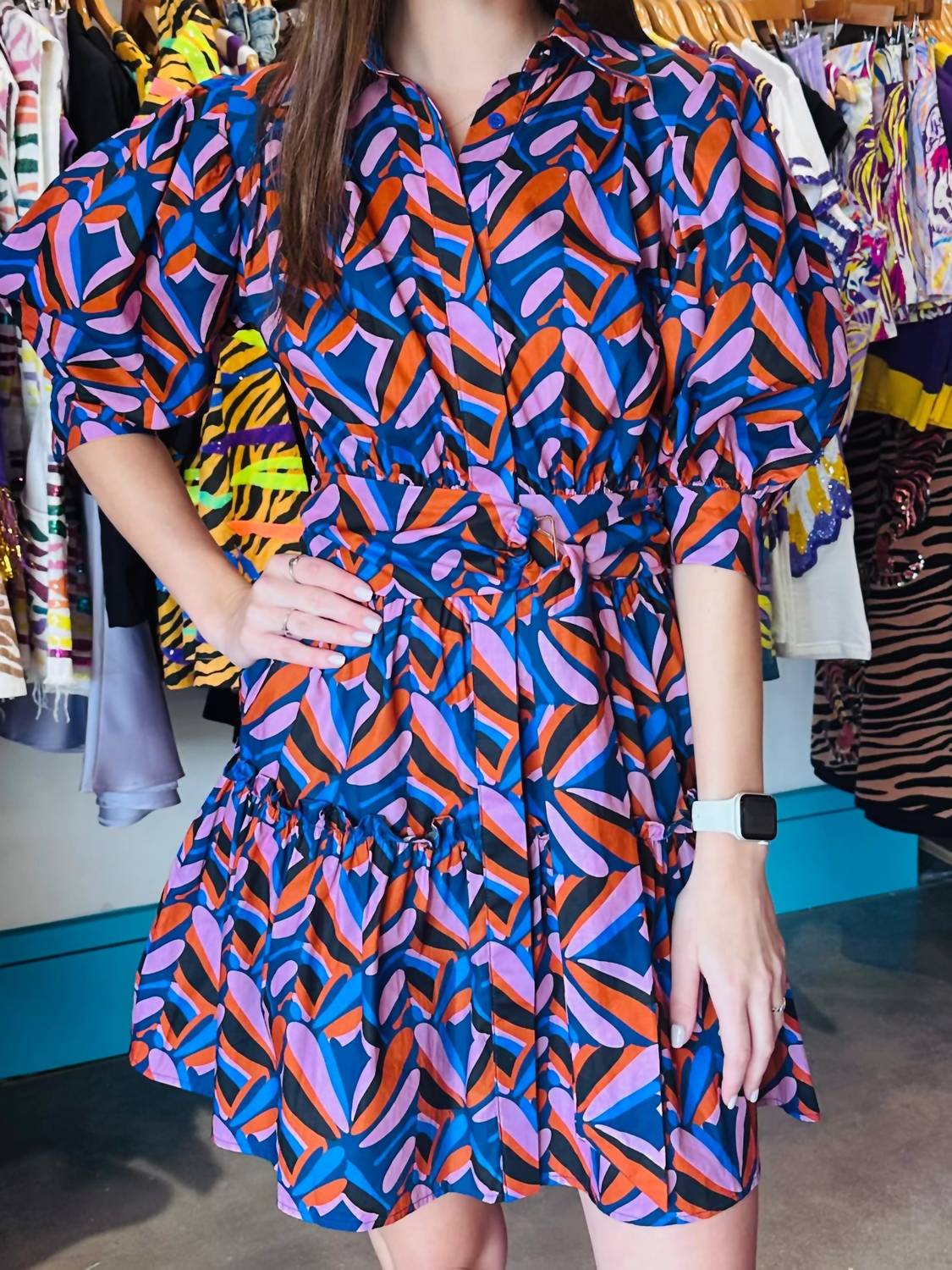 Sincerely Ours Abstract Tile Mini Dress in blue - women's dress