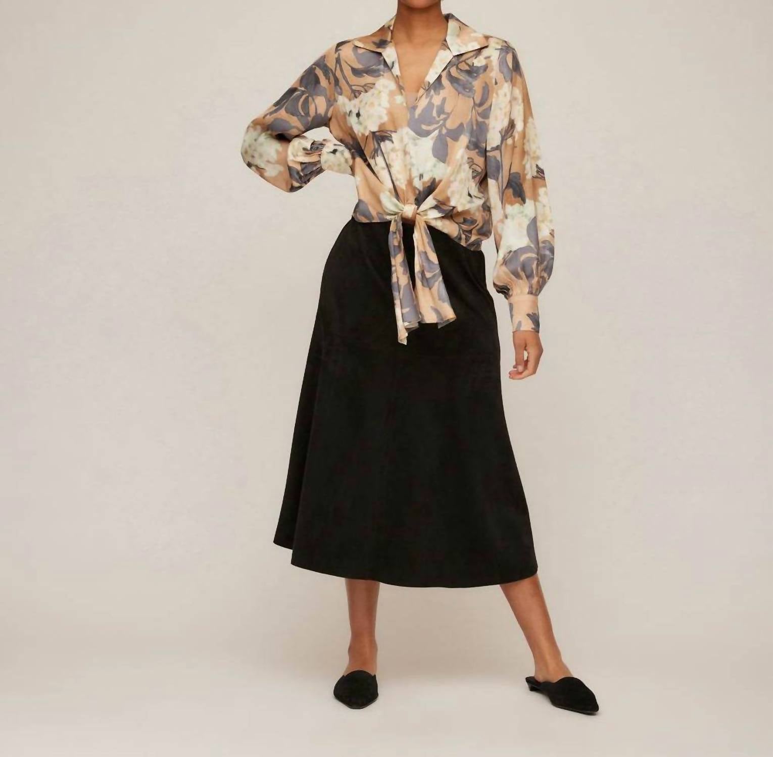 Karen Kane Blouson Sleeve Satin Tie-front Top - Petite in print - women's blouse - view 6