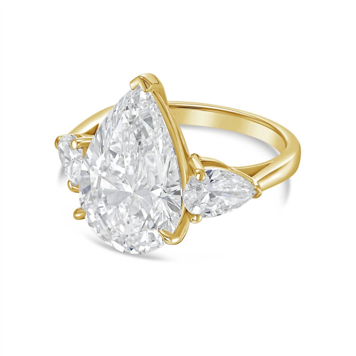 Diana M Jewels - Women's Diamond Pear Shape Three Stone Ring (4ct Center And 0.50 Cts On Sides)
