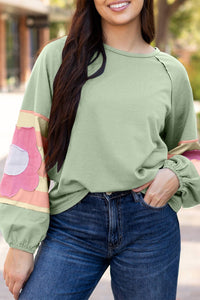 66Disco - Flower Patchwork Raglan Sleeve Exposed Seam Oversized Top