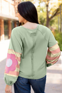 66Disco - Flower Patchwork Raglan Sleeve Exposed Seam Oversized Top