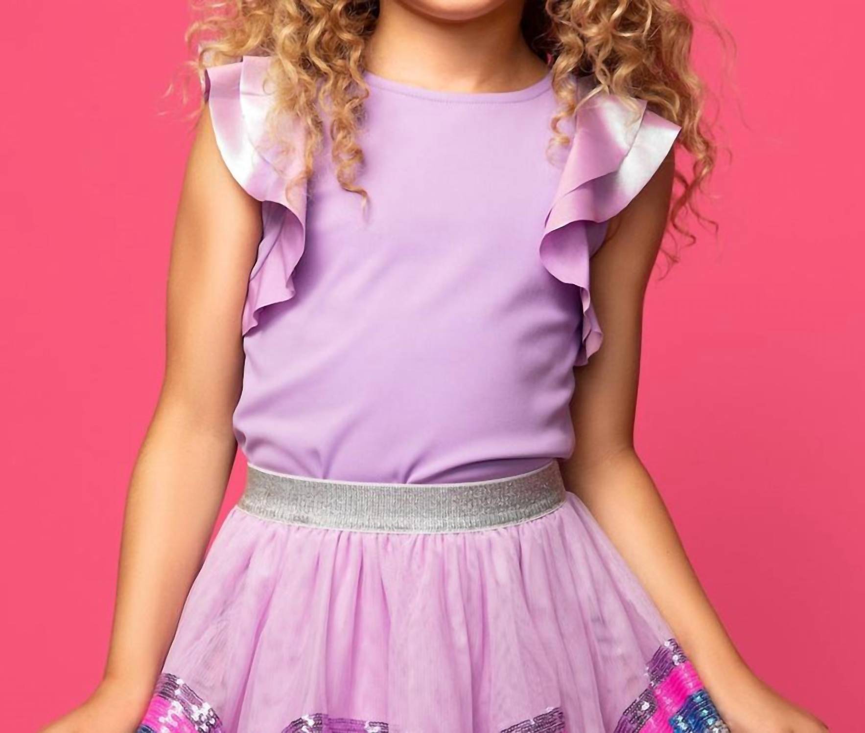 MIA Girls' Flutter Top in dusty purple - kids' blouse - detail view