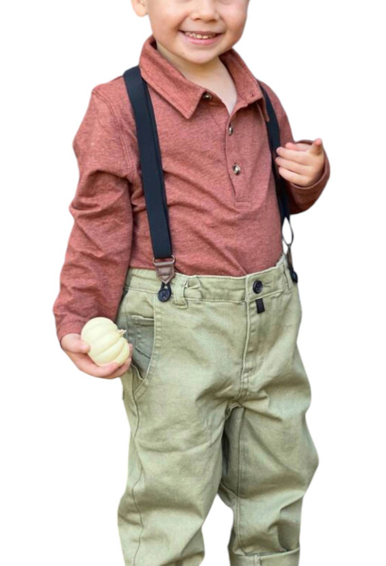 Me & Henry - Boy's Woven Trousers With Removable Suspenders / Braces