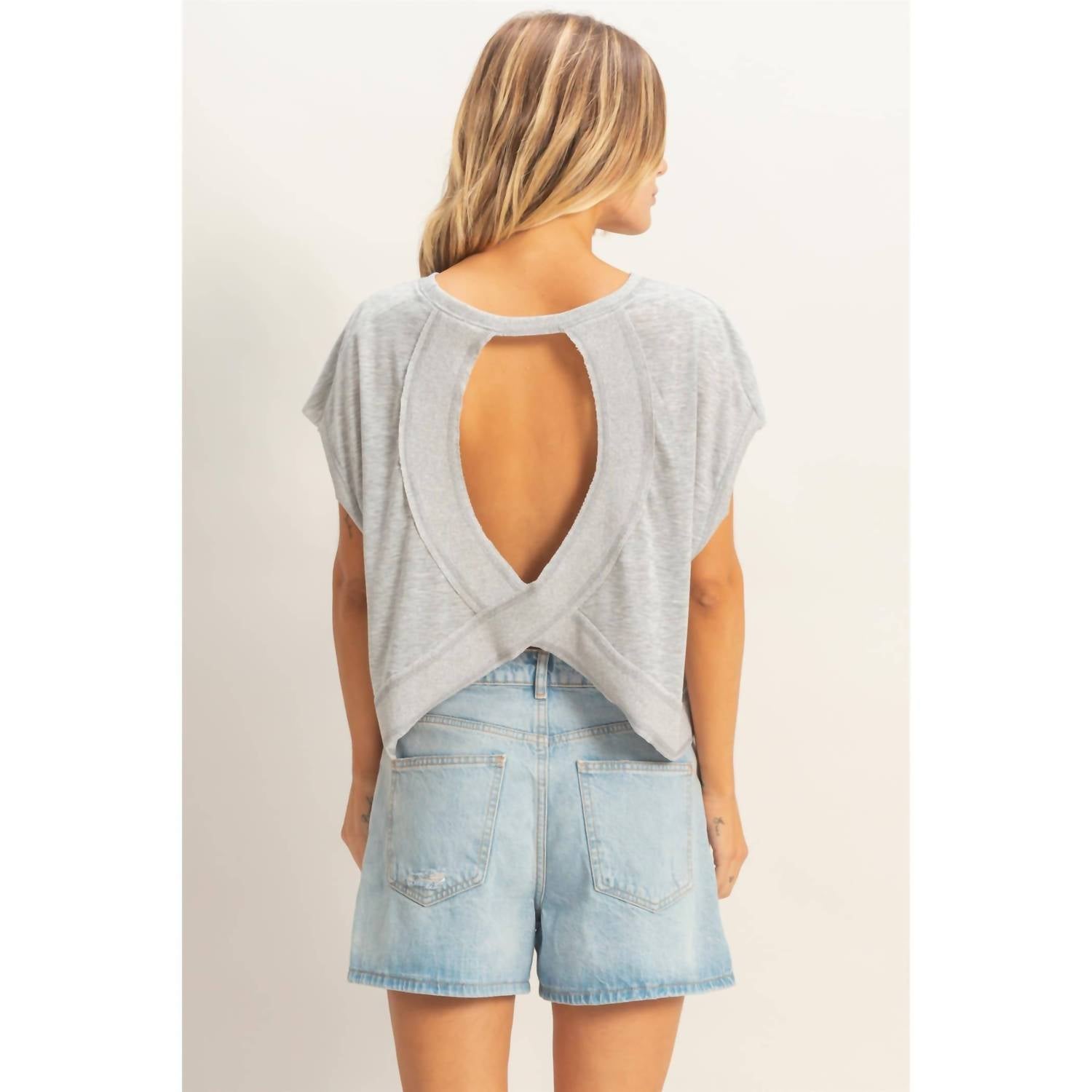 Hyfve - Boxy Crew Neck Cutout Back Top